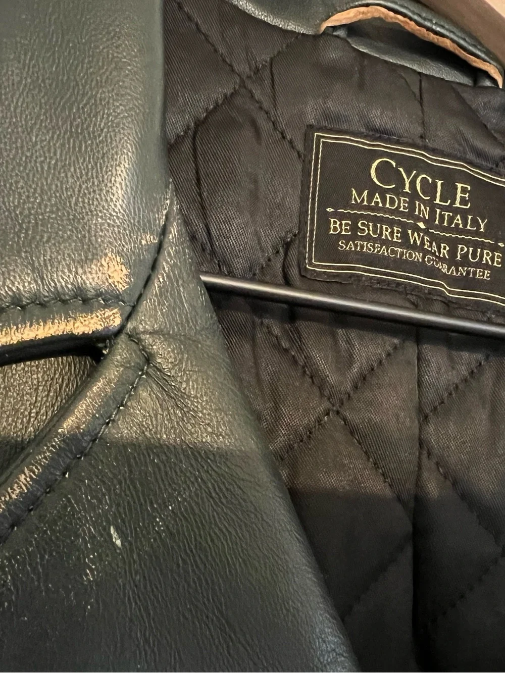Dark green Italian Leather Quilted Biker Jacket - Picture 2 of 3